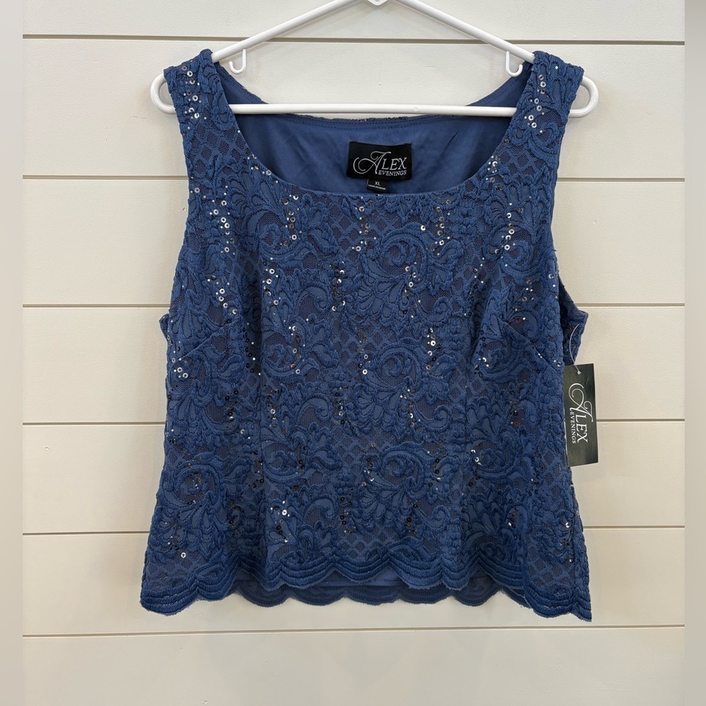 Alex Evenings 2 Piece Garment Set- Blue Lace Sequin